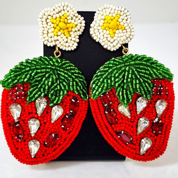 J. Crew Jewelry - NEW Strawberry Beaded Earrings with Floral Accents Lightweight Jewelry